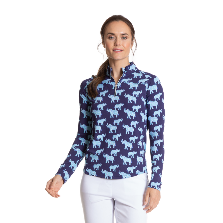 Elephant Print Sun Protection Quarter Zip Pull Over